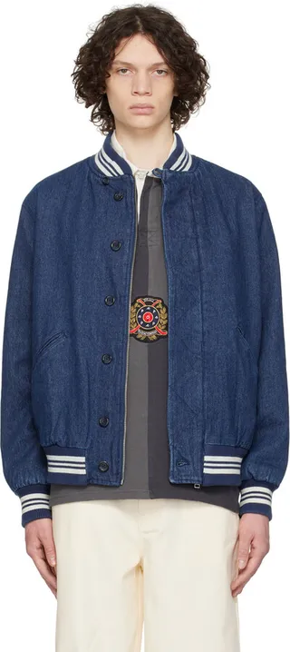 Pop Trading Company Indigo Varsity Denim Jacket
