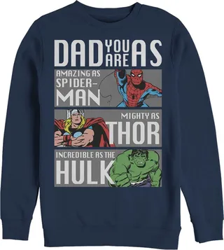 Men's Marvel Dad You Are as Amazing as Spider-Man Mighty as Thor Incredible as the Hulk Sweatshirt - Navy Blue - 3X Large