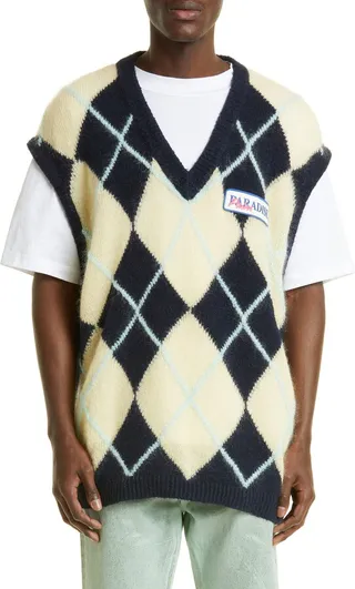 Oversize Brushed Argyle Sweater Vest