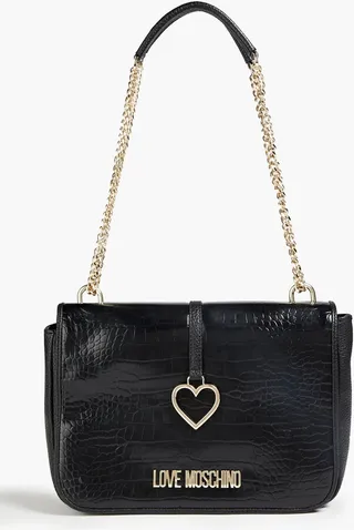 Faux croc-effect leather shoulder bag