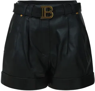 High Waist Belted Leather Shorts
