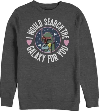 Men's Star Wars Valentine Boba Fett Search the Galaxy Sweatshirt - Charcoal Heather - Large