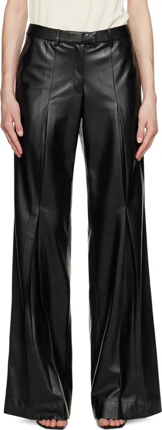 Aya Muse Black Vortico Faux-Leather Trousers