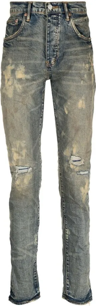 Blue Distressed Stonewash Slim-Fit Jeans