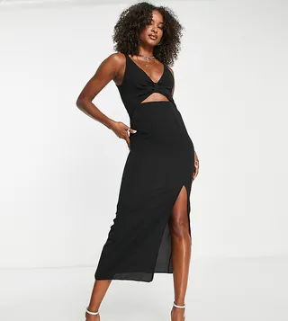 ASOS DESIGN Tall cut out knot front midi dress in black