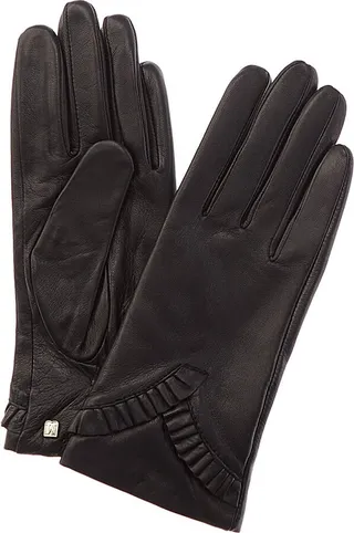 Bruno Magli Chevron Ruffle Cashmere-Lined Leather Gloves