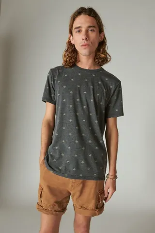 Venice Burnout Leaf Print Crew Neck Tee