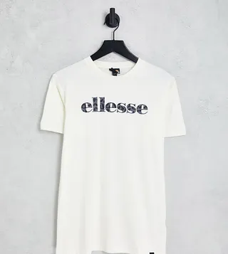 Ellesse Boyfriend T-Shirt With Leopard Print Logo In White