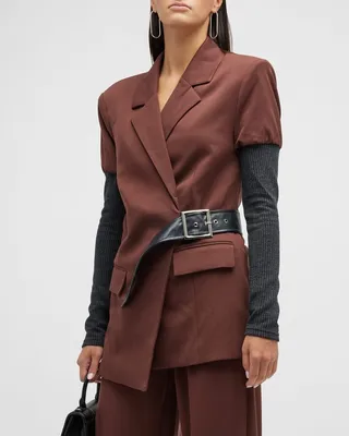 Rib-Sleeve Belted Blazer
