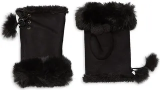 Faux Fur-Trim Fingerless Gloves