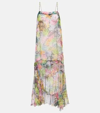 Floral silk crepe midi dress