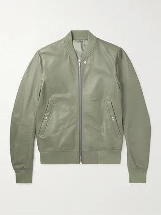 Virgin Wool-Trimmed Leather Bomber Jacket