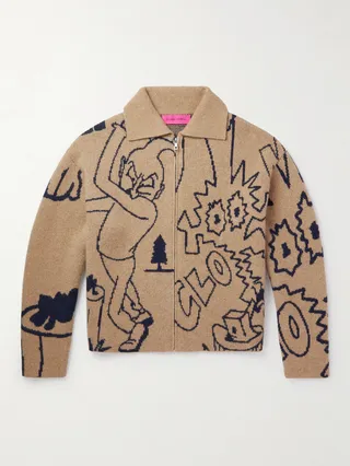 Cashmere-Jacquard Zip-Up Sweater
