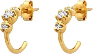 Yellow Gold Graduated Diamond Huggie Hoop Earrings