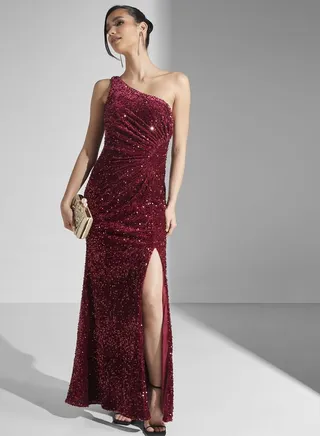 One Shoulder Front Slit Dress