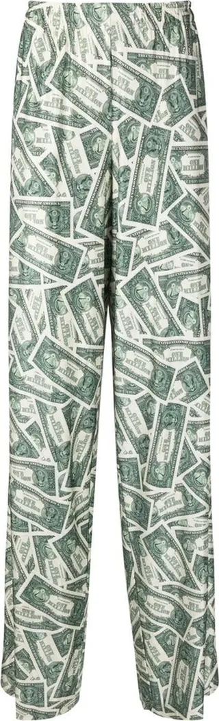 Money Print Wide-Leg Trousers