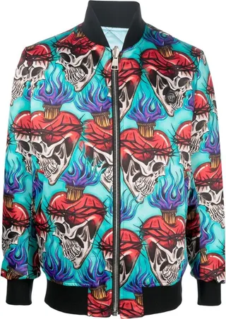 Tattoo-Motif Embroidered Bomber Jacket