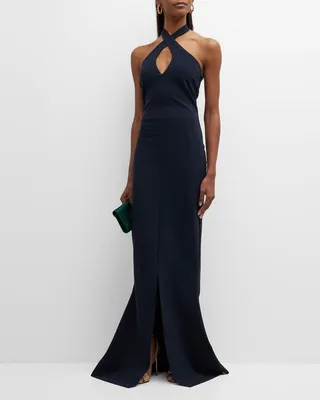 Mansur Cutout Halter Gown