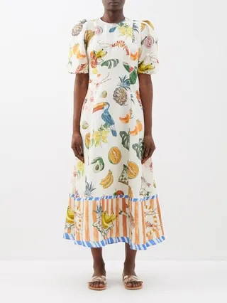 Theo Printed Linen-blend Midi Dress