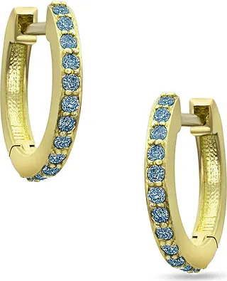 18k Yellow Gold Blue Diamond Huggie Hoop Earrings