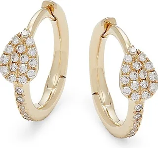 14K Yellow Gold & 0.11 TCW Diamond Hoop Earrings