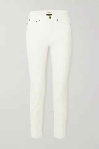 SAINT LAURENT - Distressed High-rise Slim-leg Jeans - White