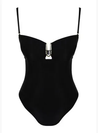 Black Strapless Accessory High Leg Swimsuit TBESS24MA00006