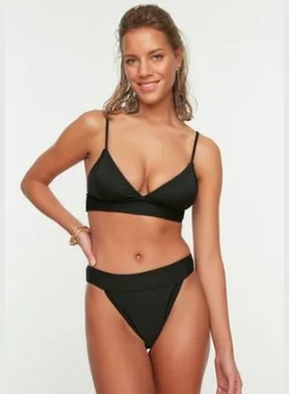 Black Textured High Leg Bikini Bottoms TBESS21BA0016
