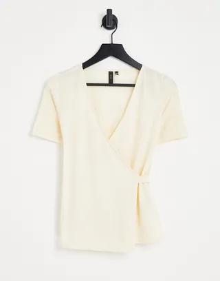 Y.A.S Lila short sleeve wrap top in cream