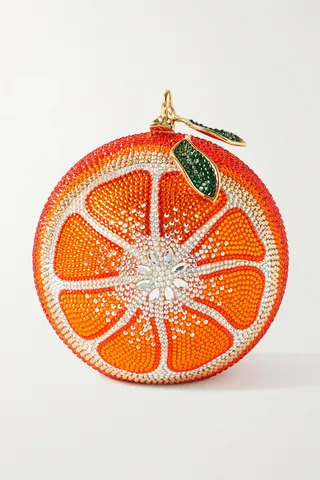 JUDITH LEIBER COUTURE - Tangerine Crystal-embellished Gold-tone Clutch - Orange
