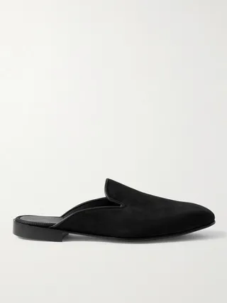 + George Cleverley Leather-Trimmed Suede Slippers