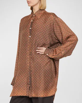 Abstract-Print Oversized Silk Shirt