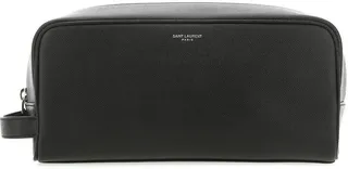 Beauty case realized in grained calf leather characterized by printed logo at the front.