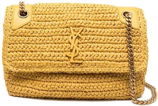 Niki raffia logo-plaque shoulder bag