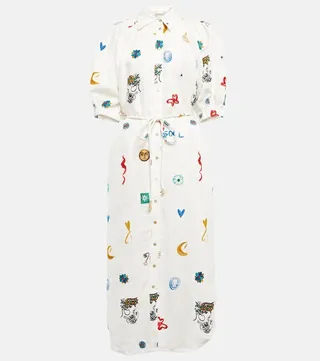 Embroidered linen midi dress