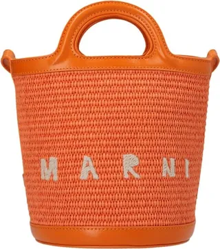Orange Tropicalia Mini Bag In Leather And Raffia