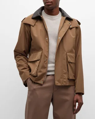 Men's Horsey Utility Jacket with Leather Trim