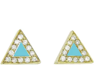 Diamond Turquoise Inlay Triangle Stud Yellow Gold Earrings