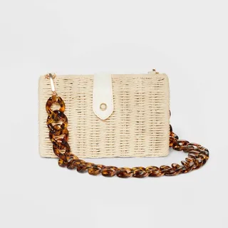 Straw Chain Shoulder Handbag - A New Day™ Natural