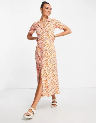 ASOS DESIGN ultimate midi tea dress in red daisy print