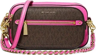 Michael Kors Jet Set Monogram Fuchsia Brown Crossbody Bag