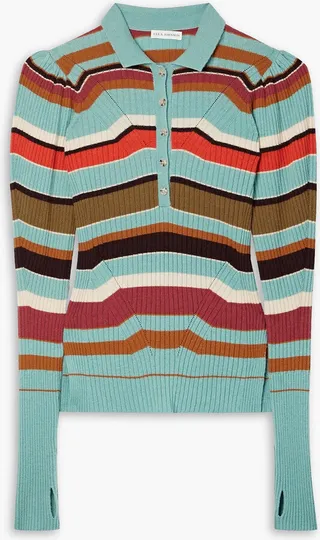 Chesca striped ribbed wool and cashmere-blend polo sweater