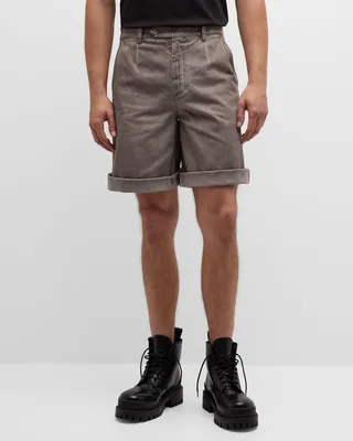 Men's Washed Denim Wide-Leg Shorts