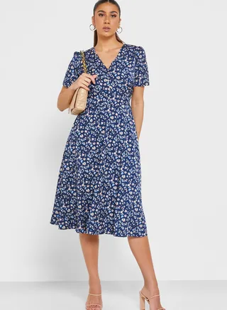 V-Neck Floral Print Dress