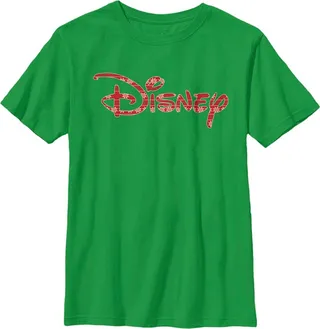 Boy's Disney Festive Christmas Logo T-Shirt - Kelly Green - Small