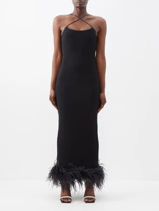 Arya Leather-strap Ostrich-feather Dress