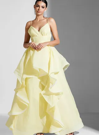 Mesh Waterfall Trim Dress