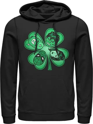 Men's Marvel St. Patrick's Day Hero Four-Leaf Clover Pull Over Hoodie - Black - Small