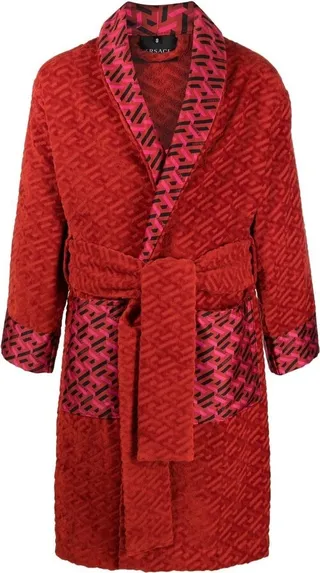 Red Greca Print Robe
