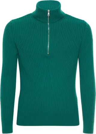Long sleeve half-zip wool knit polo